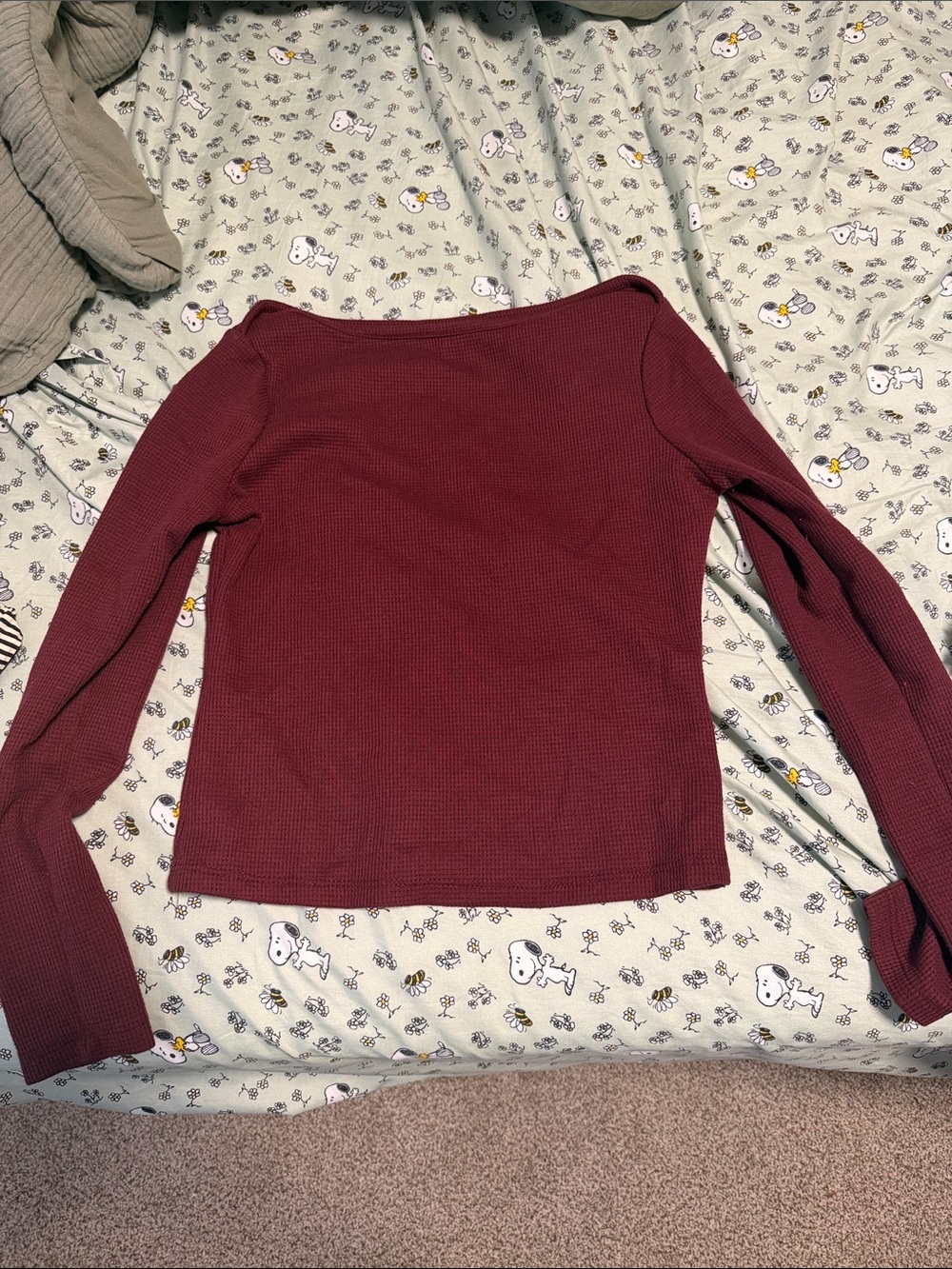 PacSun Off-the-Shoulder Waffle Knit Top - Burgundy